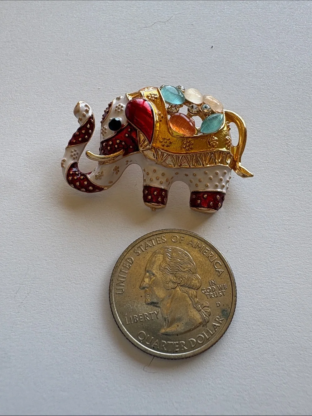Ornamental Jeweled Elephant Figurine - White & Gold Accent